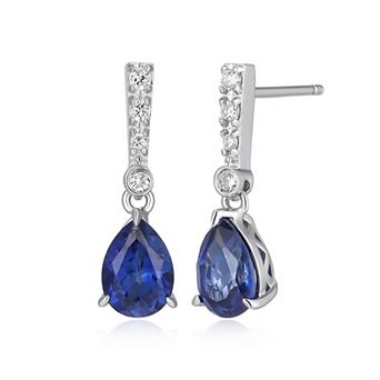 Classic Treasures Sterling Silver Rhodium Plated Lab-Created Sapphire & 1/10 Carat T.W. Lab-Grown Diamond Dangle Earrings