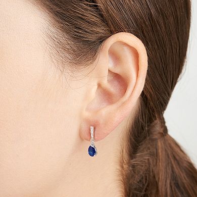 Classic Treasures Sterling Silver Rhodium Plated Lab-Created Sapphire & 1/10 Carat T.W. Lab-Grown Diamond Dangle Earrings