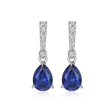 Classic Treasures Sterling Silver Rhodium Plated Lab-Created Sapphire & 1/10 Carat T.W. Lab-Grown Diamond Dangle Earrings