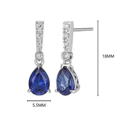 Classic Treasures Sterling Silver Rhodium Plated Lab-Created Sapphire & 1/10 Carat T.W. Lab-Grown Diamond Dangle Earrings