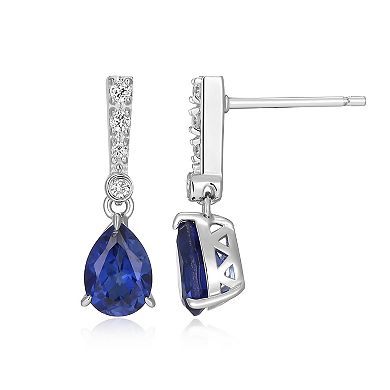 Classic Treasures Sterling Silver Rhodium Plated Lab-Created Sapphire & 1/10 Carat T.W. Lab-Grown Diamond Dangle Earrings