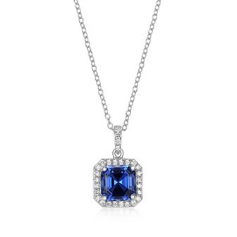 Classic Treasures Sterling Silver Sapphire 1/4 Carat T.W. Lab-Grown Diamond Pendant Necklace