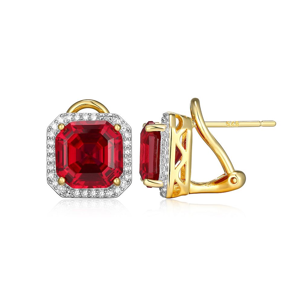 925 Sterling Silver Lab-Grown Ruby Flower Shape Stud Earrings
