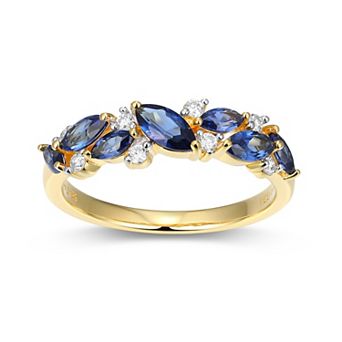 Classic Treasures 18k Gold Over Silver Lab-Created Sapphire & 1/8 Carat T.W. Lab-Grown Diamond Marquise Ring