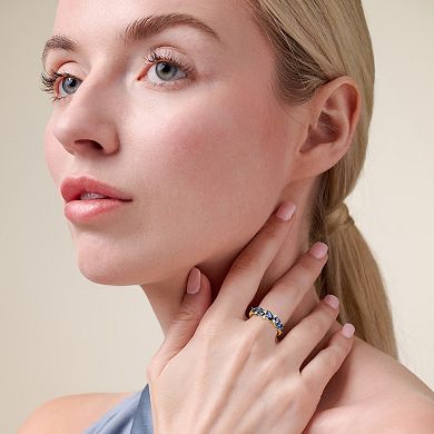 18k Gold Over Silver Lab-Created Sapphire & 1/8 Carat T.W. Lab-Grown Diamond Marquise Ring