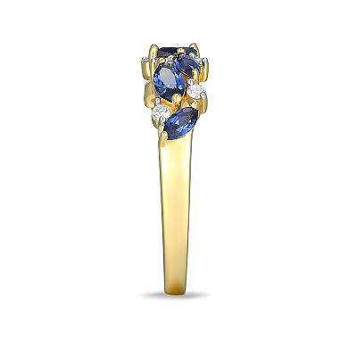 18k Gold Over Silver Lab-Created Sapphire & 1/8 Carat T.W. Lab-Grown Diamond Marquise Ring