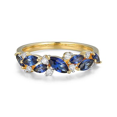 18k Gold Over Silver Lab-Created Sapphire & 1/8 Carat T.W. Lab-Grown Diamond Marquise Ring