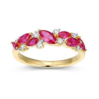 Classic Treasures 18k Gold Over Silver Lab-Created Ruby & 1/8 Carat T.W. Lab-Grown Diamond Marquise Ring