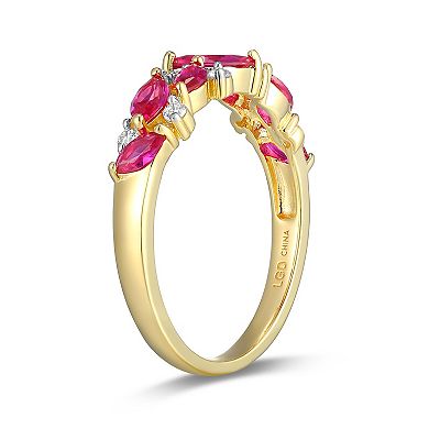 Classic Treasures 18k Gold Over Silver Lab-Created Ruby & 1/8 Carat T.W. Lab-Grown Diamond Marquise Ring