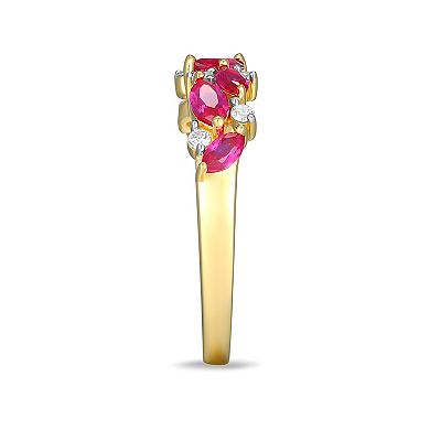 Classic Treasures 18k Gold Over Silver Lab-Created Ruby & 1/8 Carat T.W. Lab-Grown Diamond Marquise Ring