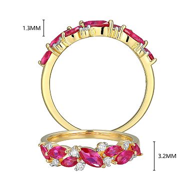 Classic Treasures 18k Gold Over Silver Lab-Created Ruby & 1/8 Carat T.W. Lab-Grown Diamond Marquise Ring