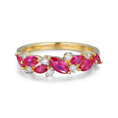 Classic Treasures 18k Gold Over Silver Lab-Created Ruby & 1/8 Carat T.W. Lab-Grown Diamond Marquise Ring