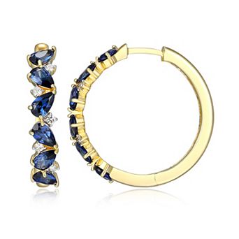 Classic Treasures 18k Gold Over Silver 1/6 Carat T.W. Lab-Grown Diamond & Lab-Created Sapphire Huggie Hoop Earrings