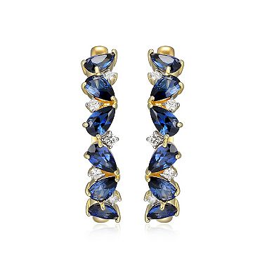 Classic Treasures 18k Gold Over Silver 1/6 Carat T.W. Lab-Grown Diamond & Lab-Created Sapphire Huggie Hoop Earrings