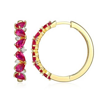 Classic Treasures 18k Gold Over Silver 1/6 Carat T.W. Lab-Grown Diamond & Lab-Created Ruby Huggie Hoop Earrings
