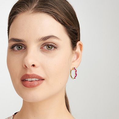 Classic Treasures 18k Gold Over Silver 1/6 Carat T.W. Lab-Grown Diamond & Lab-Created Ruby Huggie Hoop Earrings