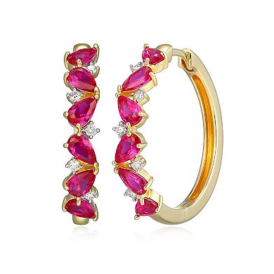 Classic Treasures 18k Gold Over Silver 1/6 Carat T.W. Lab-Grown Diamond & Lab-Created Ruby Huggie Hoop Earrings