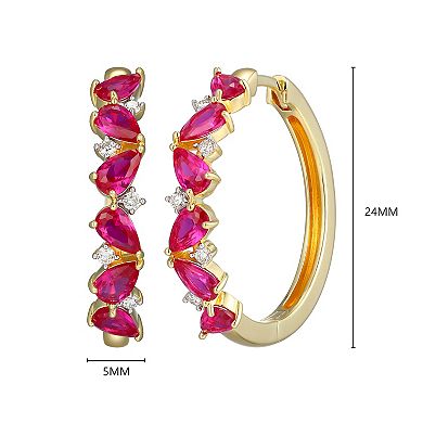 Classic Treasures 18k Gold Over Silver 1/6 Carat T.W. Lab-Grown Diamond & Lab-Created Ruby Huggie Hoop Earrings