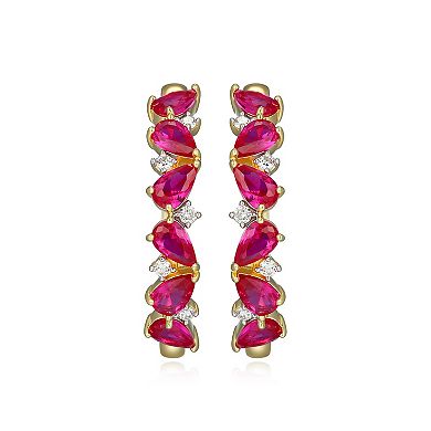 Classic Treasures 18k Gold Over Silver 1/6 Carat T.W. Lab-Grown Diamond & Lab-Created Ruby Huggie Hoop Earrings