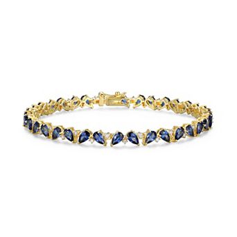 Classic Treasures 18k Yellow Gold Over Sterling Silver 1/3 Carat T.W. Lab-Grown Diamond and Lab-Created Sapphire Tennis Bracelet