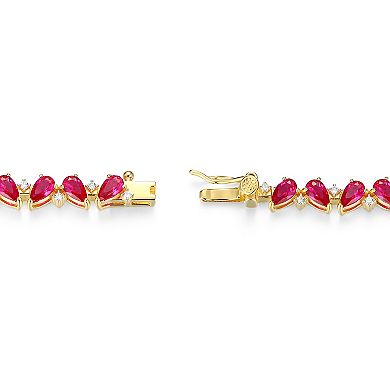 Classic Treasures Sterling Silver Lab-Created Ruby & 1/3 Carat T.W. Lab-Grown Diamond Tennis Bracelet