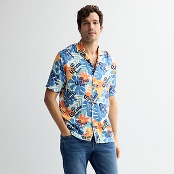 Men's Corona Logo & Floral Short Sleeve Button-Down Shirt