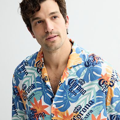 Men's Corona Logo & Floral Short Sleeve Button-Down Shirt