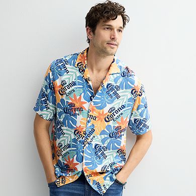 Men's Corona Logo & Floral Short Sleeve Button-Down Shirt