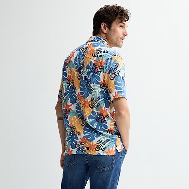 Men's Corona Logo & Floral Short Sleeve Button-Down Shirt