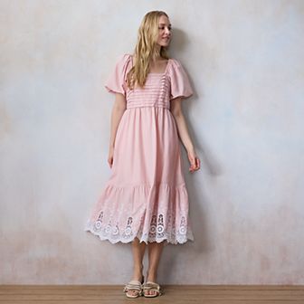 Women's LC Lauren Conrad Squareneck Pleated Bodice Lace Trim Midi Dress