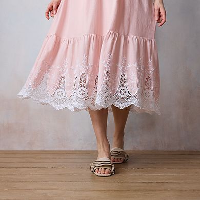 Women's LC Lauren Conrad Squareneck Pleated Bodice Lace Trim Midi Dress