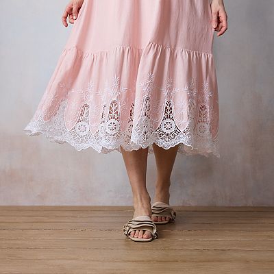 Women's LC Lauren Conrad Squareneck Pleated Bodice Lace Trim Midi Dress