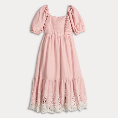 Women's LC Lauren Conrad Squareneck Pleated Bodice Lace Trim Midi Dress