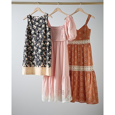 Women's LC Lauren Conrad Squareneck Pleated Bodice Lace Trim Midi Dress