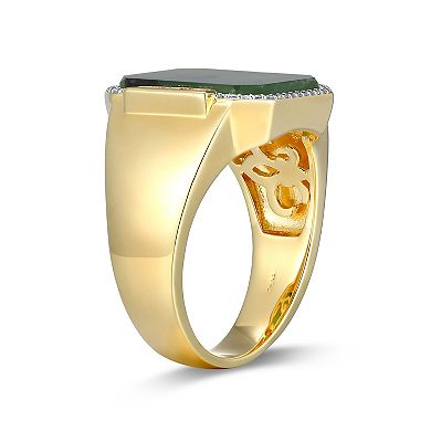 Men's Dynasty Jade 18k Gold over Sterling Silver Jade, Lab-Created Ruby & Lab-Created White Sapphire Ring