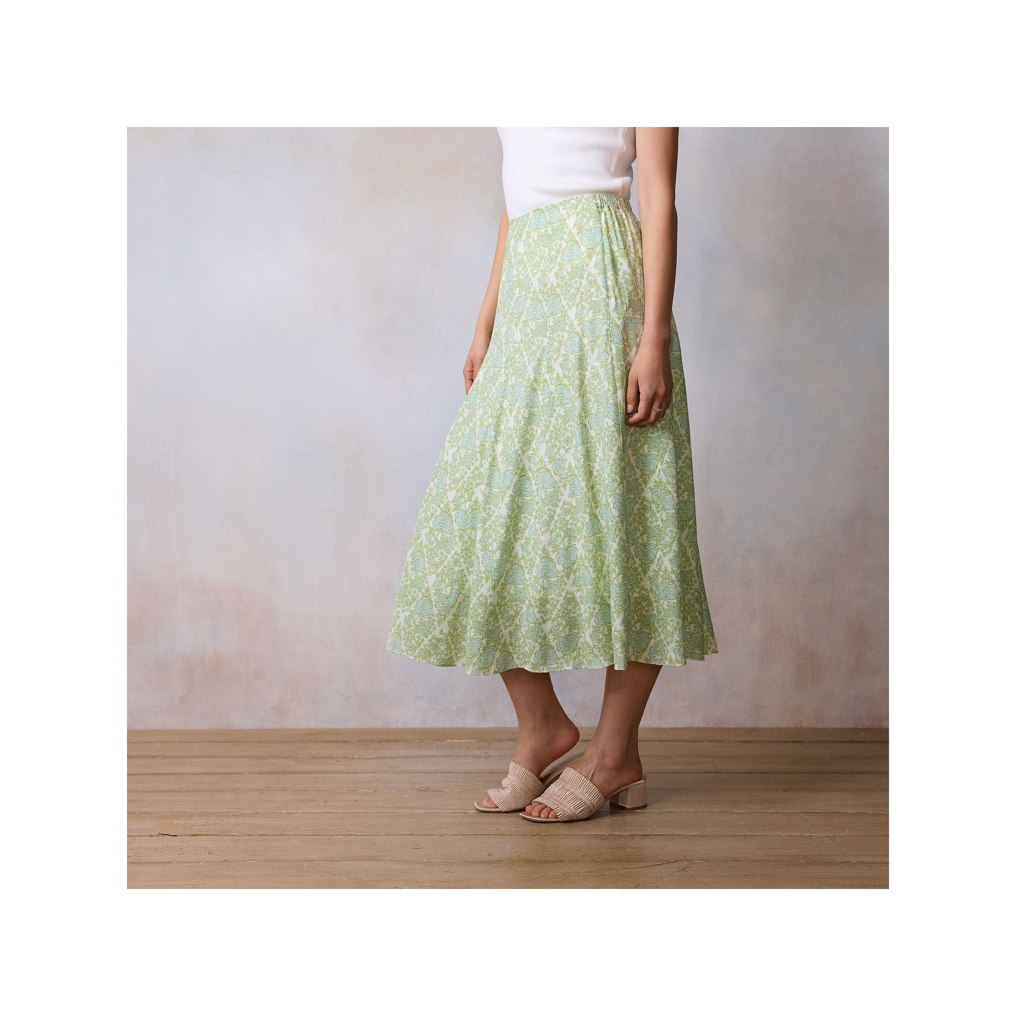Womens LC Lauren Conrad Floral Crepe Godet Midi Skirt, Size: XS, Green Dia