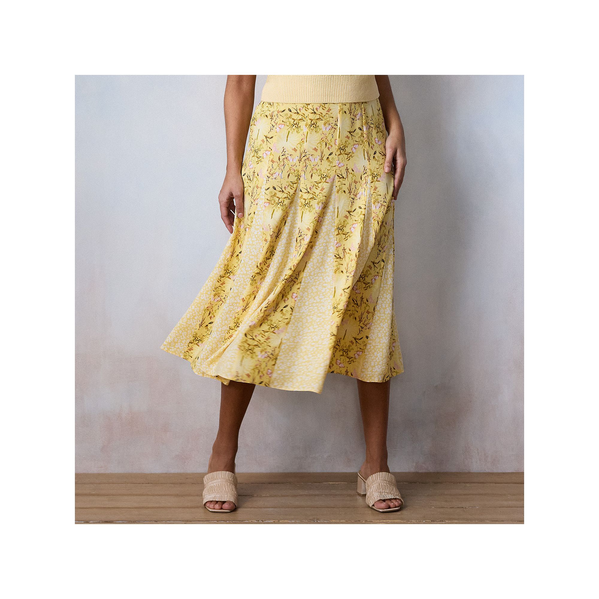 Womens LC Lauren Conrad Floral Crepe Godet Midi Skirt, Size: XS, Yellow Bo