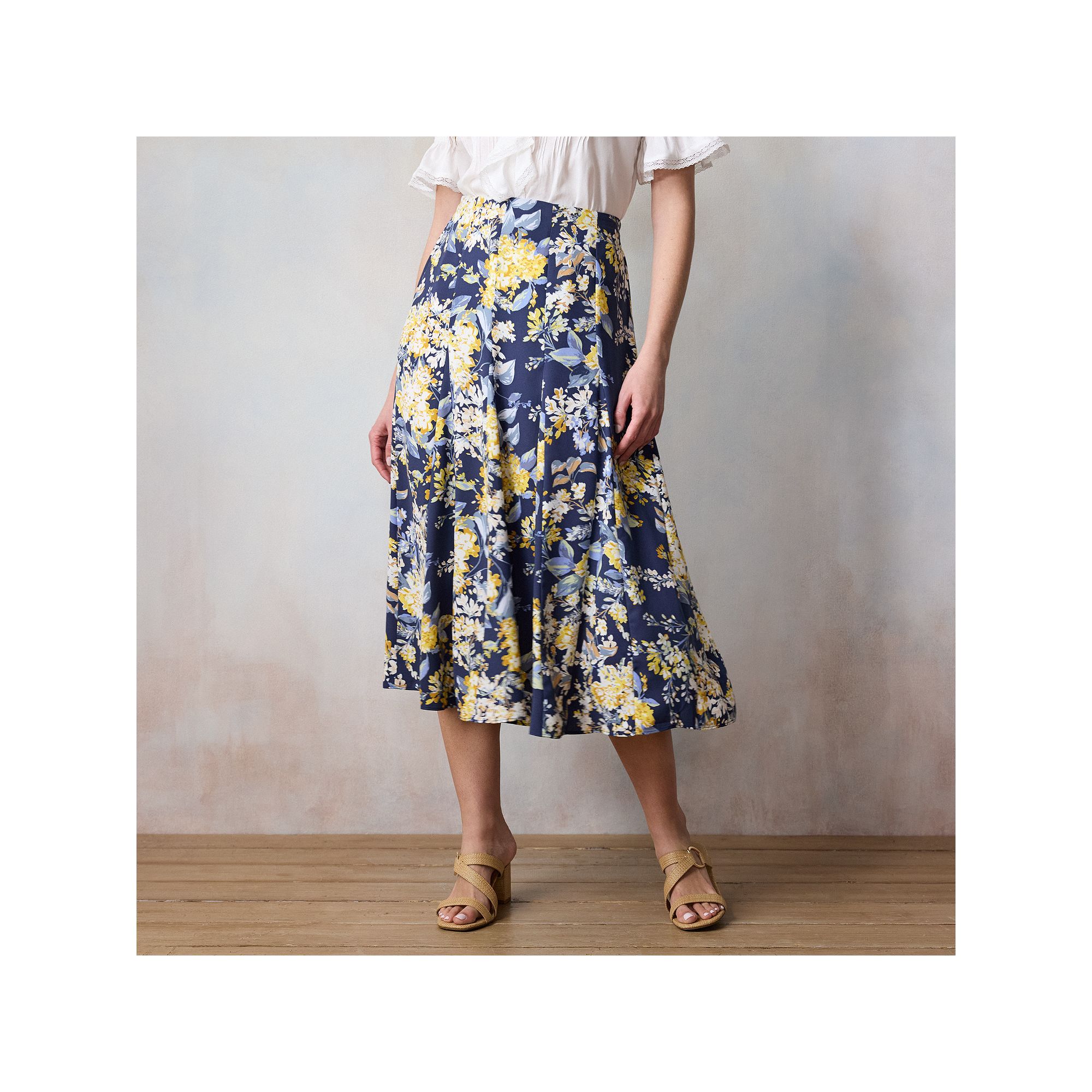 Womens LC Lauren Conrad Floral Crepe Godet Midi Skirt, Size: XS, Blue Flor