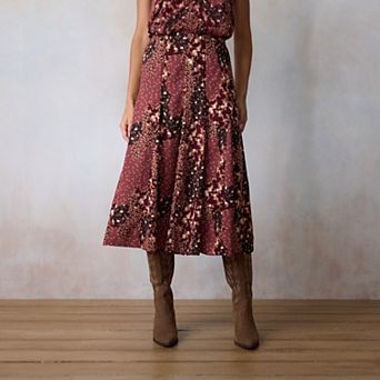 Women's LC Lauren Conrad Floral Crepe Godet Midi Skirt