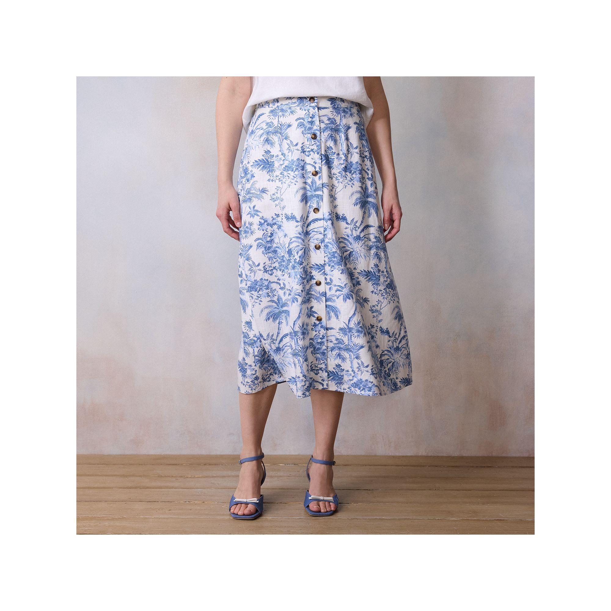 Womens LC Lauren Conrad Button-Front Midi Skirt, Size: XS, Blue Tropical T
