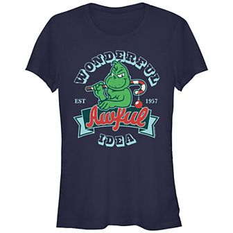 Juniors' Dr. Seuss Grinch Wonderful Awful Idea Fitted Graphic Tee