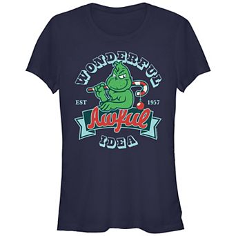 Juniors' Dr. Seuss Grinch Wonderful Awful Idea Fitted Graphic Tee