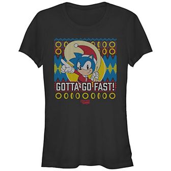 Juniors' Sonic the Hedgehog Santa Claus Gotta Go Fast Fitted Graphic Tee