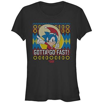 Juniors' Sonic the Hedgehog Santa Claus Gotta Go Fast Fitted Graphic Tee