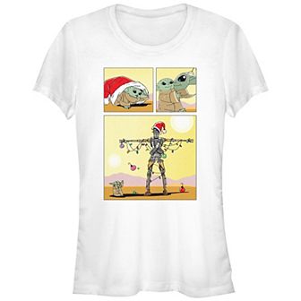 Juniors' Star Wars The Mandalorian The Child Christmas Robot Fitted Graphic Tee