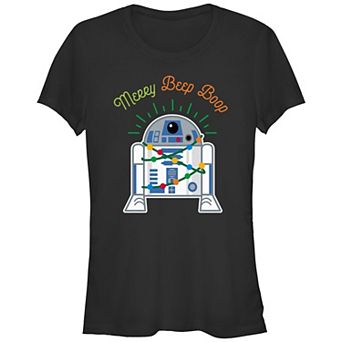 Juniors' Star Wars R2-D2 Merry Beep Boop Fitted Graphic Tee