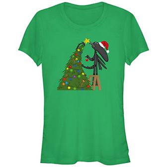 Juniors' Alien Xenomorph Christmas Tree Fitted Graphic Tee
