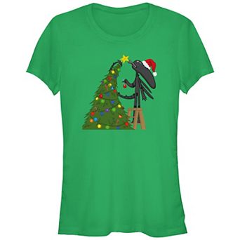 Juniors' Alien Xenomorph Christmas Tree Fitted Graphic Tee