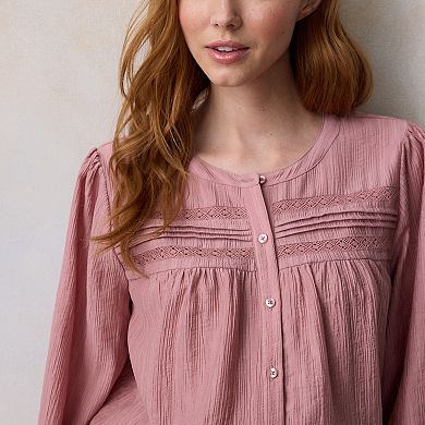 Women's LC Lauren Conrad Lace Insert Button Front Top