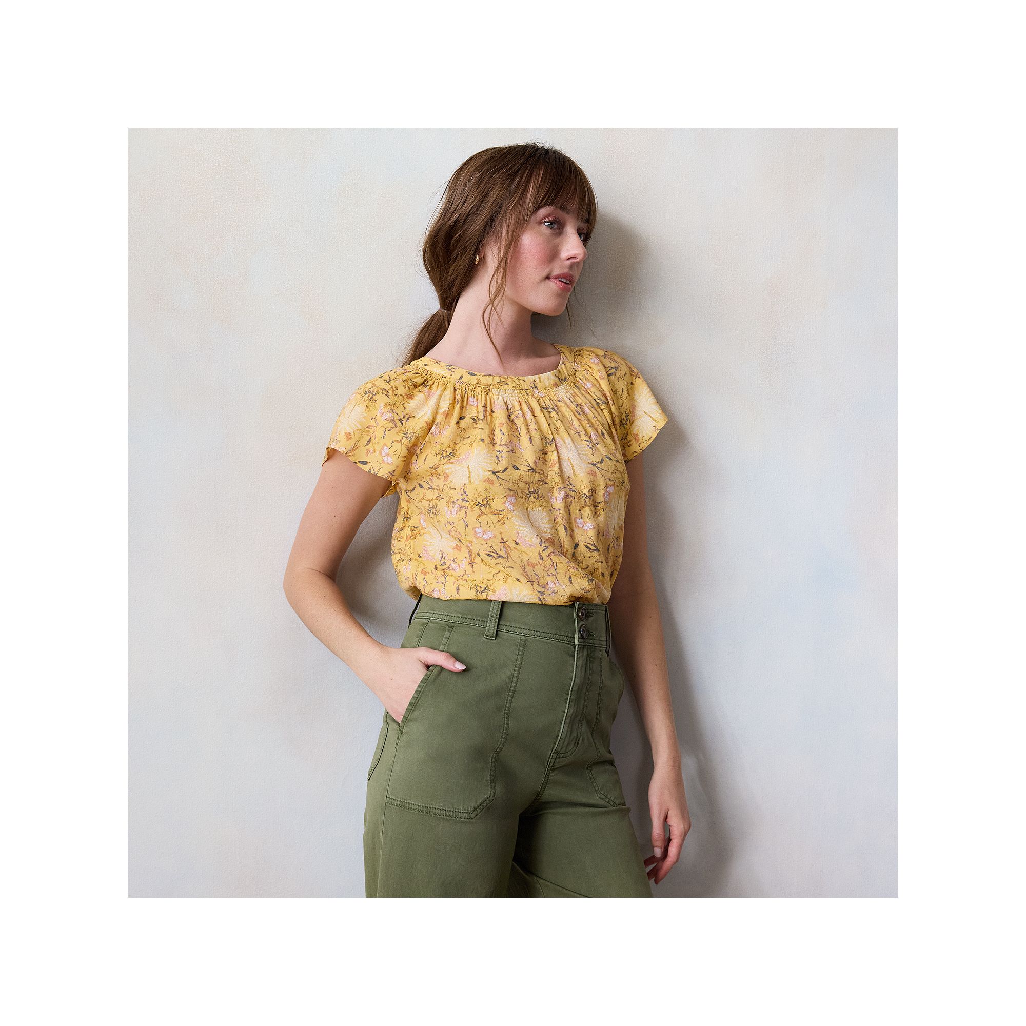 Womens LC Lauren Conrad Shirred Neck Shell Top, Size: Medium, Yellow Botan